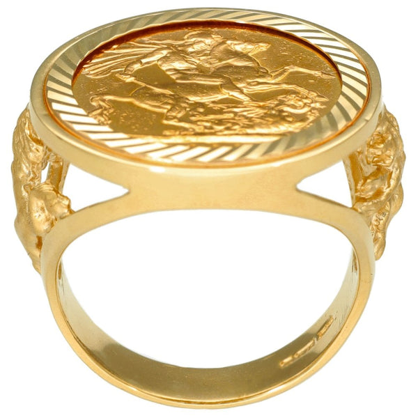 Yellow Gold 1900 Full Sovereign Coin Mounted Ring - 15.1g