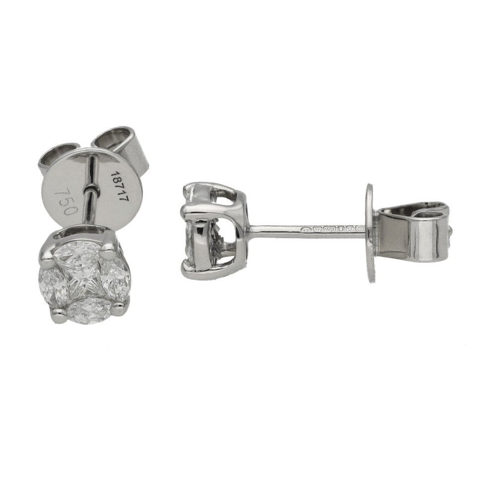 Ladies 18ct White Gold Diamond Set Stud Earrings - 0.39ct