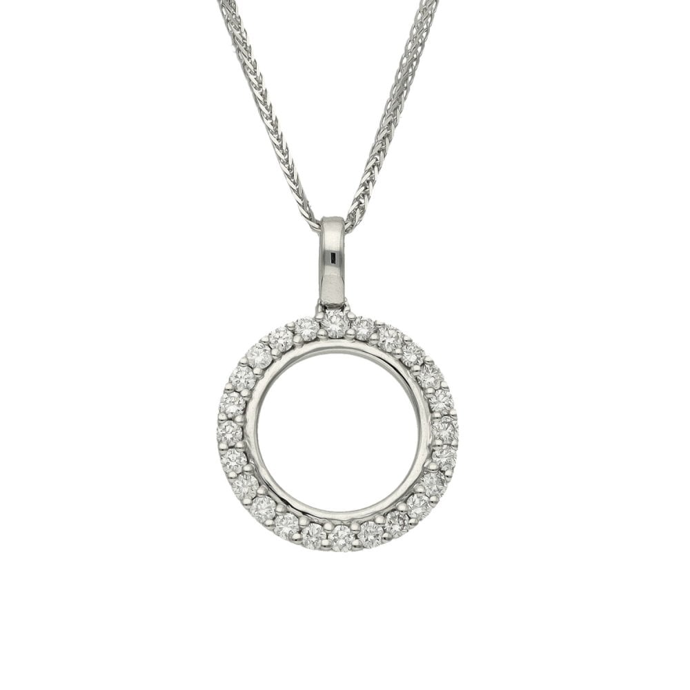 18ct White Gold Diamond Circle Pendant & Necklace - 18" - 0.43ct