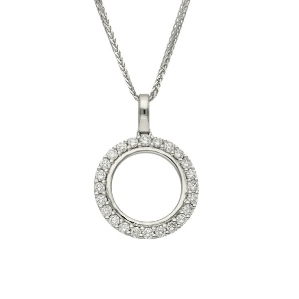 18ct White Gold Diamond Circle Pendant & Necklace - 18" - 0.43ct