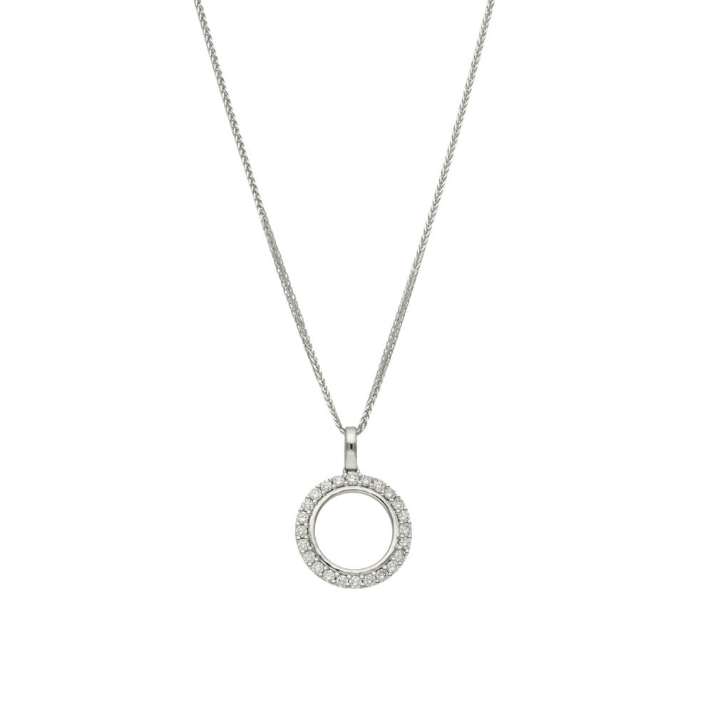 18ct White Gold Diamond Circle Pendant & Necklace - 18" - 0.43ct