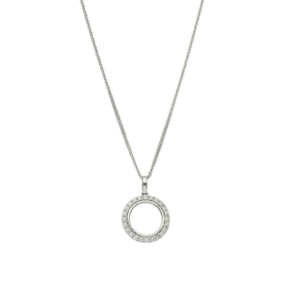 18ct White Gold Diamond Circle Pendant & Necklace - 18" - 0.43ct