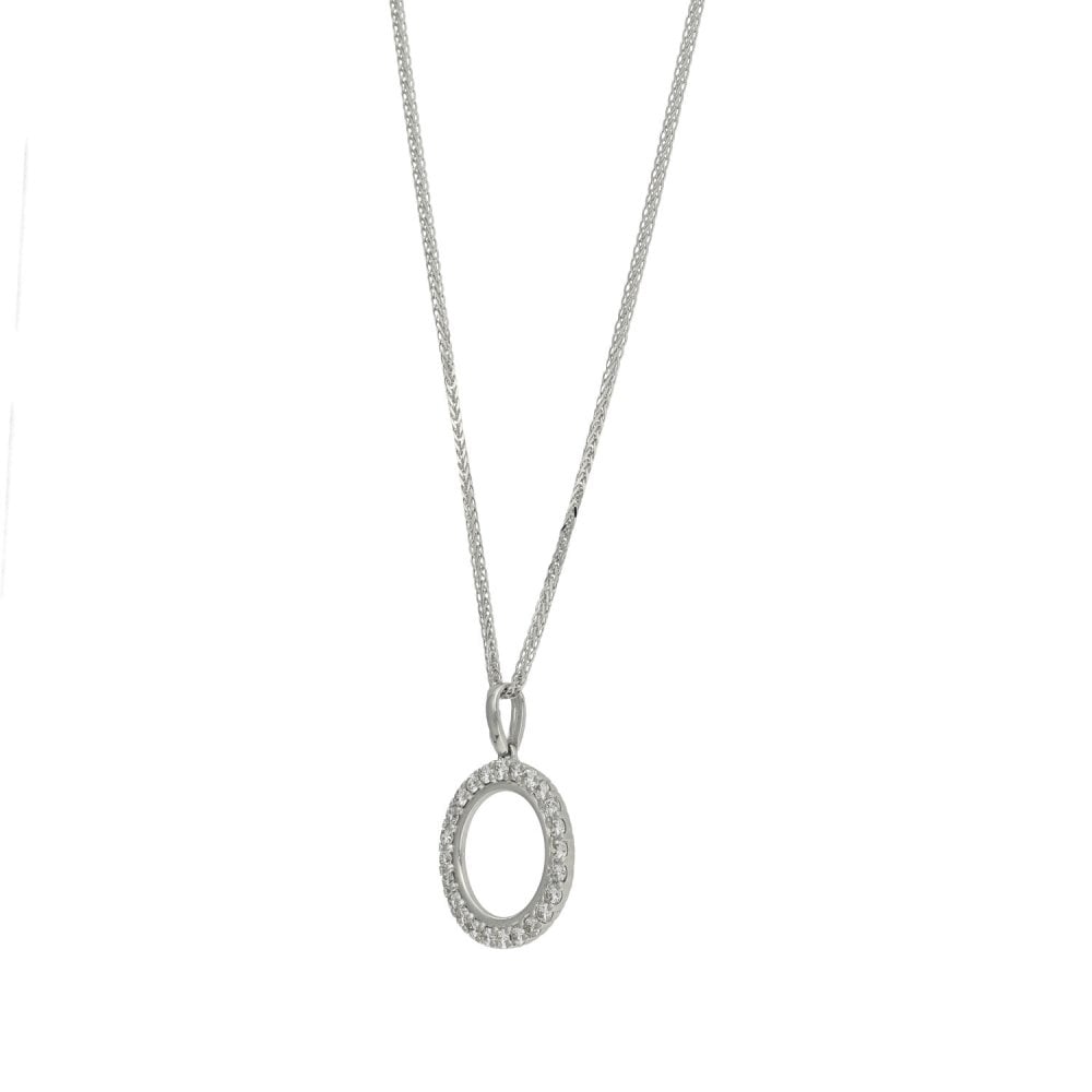 18ct White Gold Diamond Circle Pendant & Necklace - 18" - 0.43ct