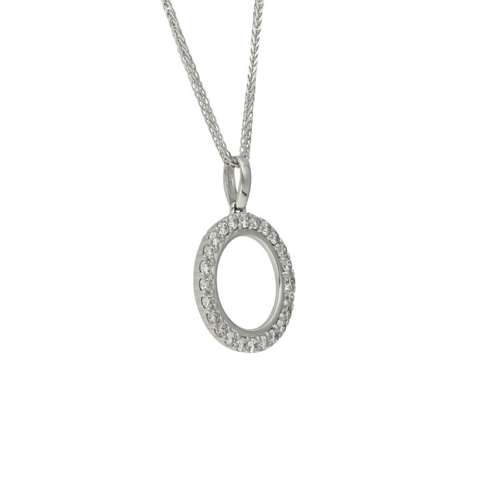 18ct White Gold Diamond Circle Pendant & Necklace - 18" - 0.43ct