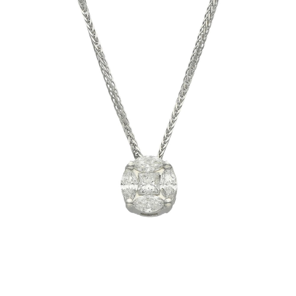 18ct White Gold 0.46ct Diamond Pendant & Necklace - 18" - 0.46ct