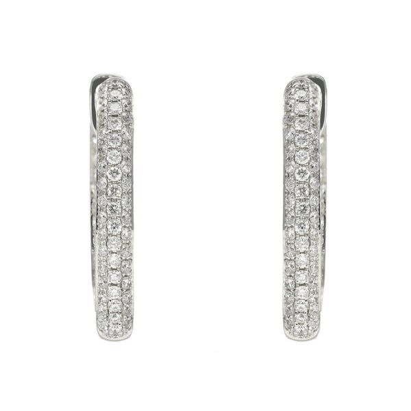 Ladies 18ct White Gold Diamond Set Hoop Earrings - 0.81ct