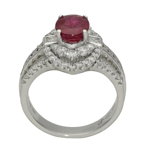 Ladies 18ct White Gold Diamond Halo & Ruby Cluster Ring