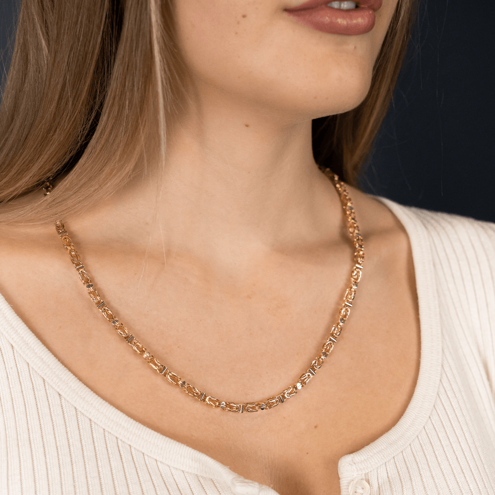 Ladies 9ct Rose Gold Byzantine Link Necklace - 22" - 47.6g