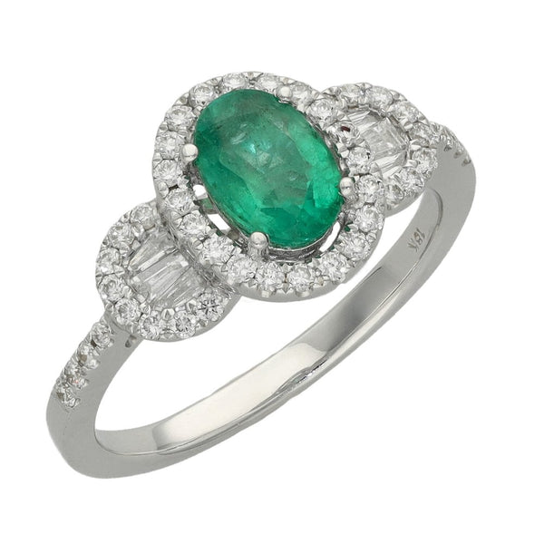 Ladies 18ct White Gold Diamond & Oval Emerald Fancy Ring