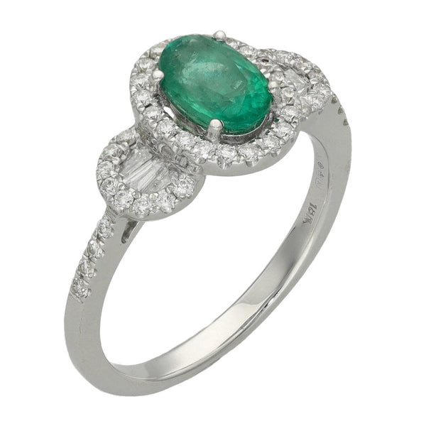 Ladies 18ct White Gold Diamond & Oval Emerald Fancy Ring
