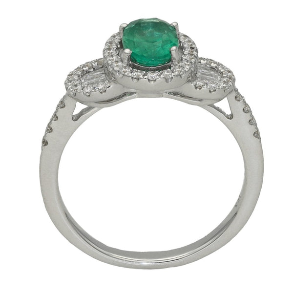 Ladies 18ct White Gold Diamond & Oval Emerald Fancy Ring