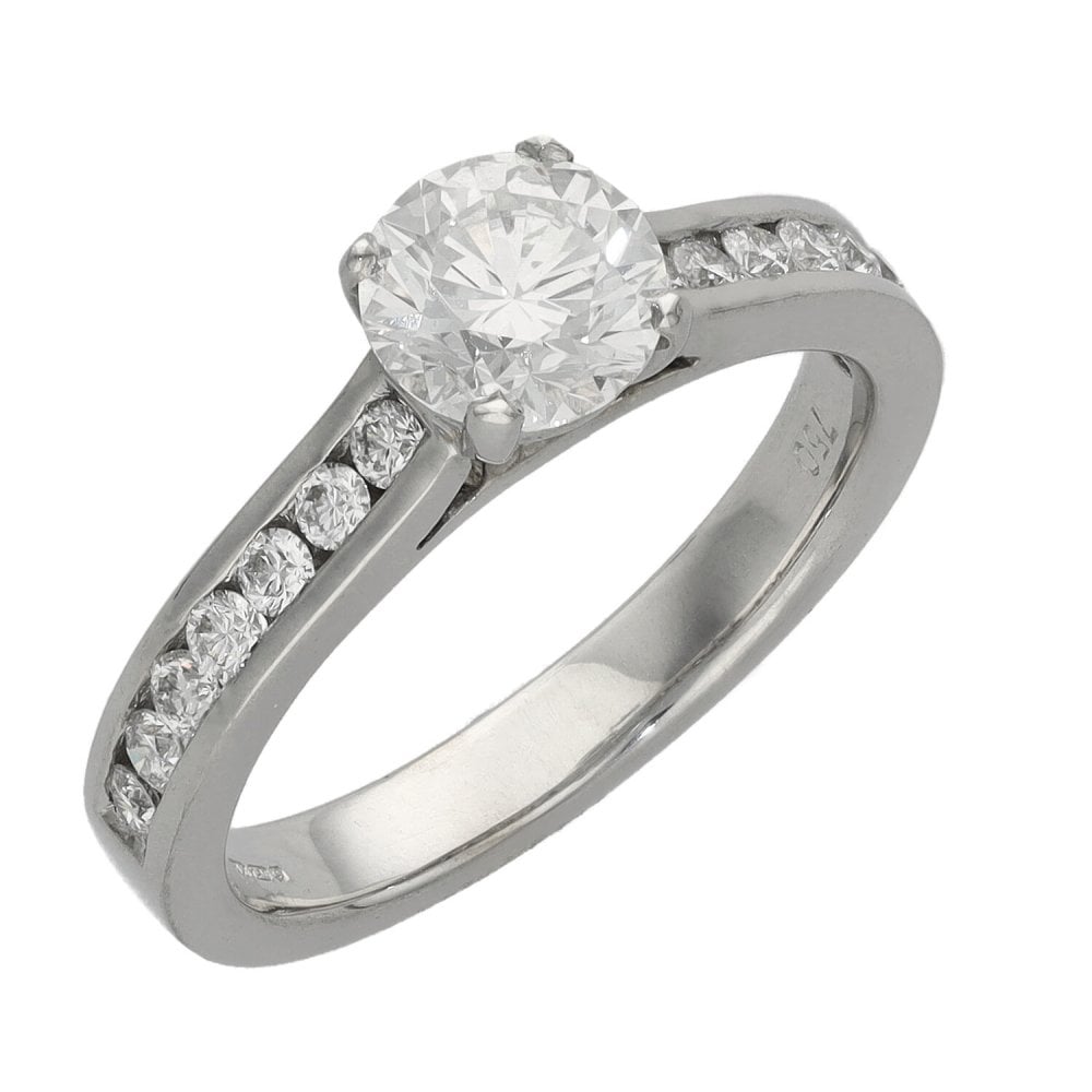 18ct White Gold Four Claw Diamond Engagement Ring - 1.01ct