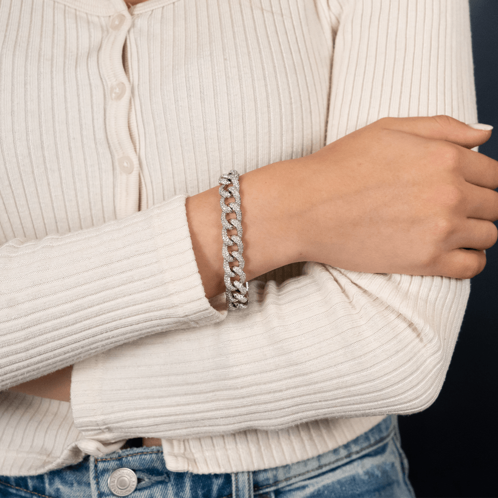 18ct White Gold Heavy 8.20ct Diamond Curb Bracelet