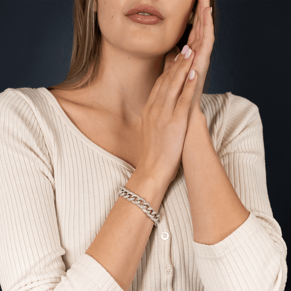 18ct White Gold Heavy 8.20ct Diamond Curb Bracelet