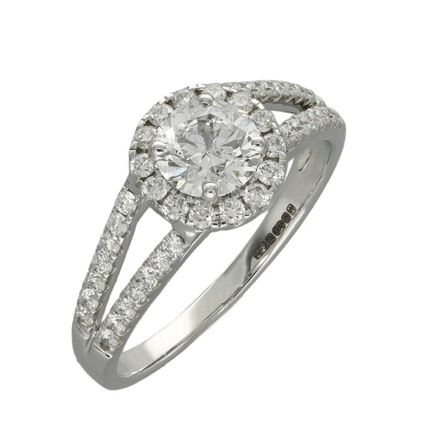 Ladies 9ct White Gold Certified 1.00ct Diamond Engagement Ring