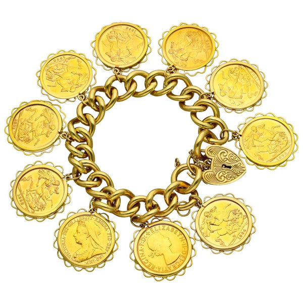 Yellow Gold Ten Full Sovereign Coin Bracelet - 150.2g