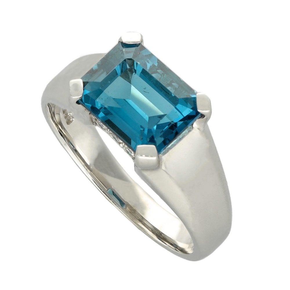 Ladies 9ct White Gold Diamond & Topaz Ring - Size L
