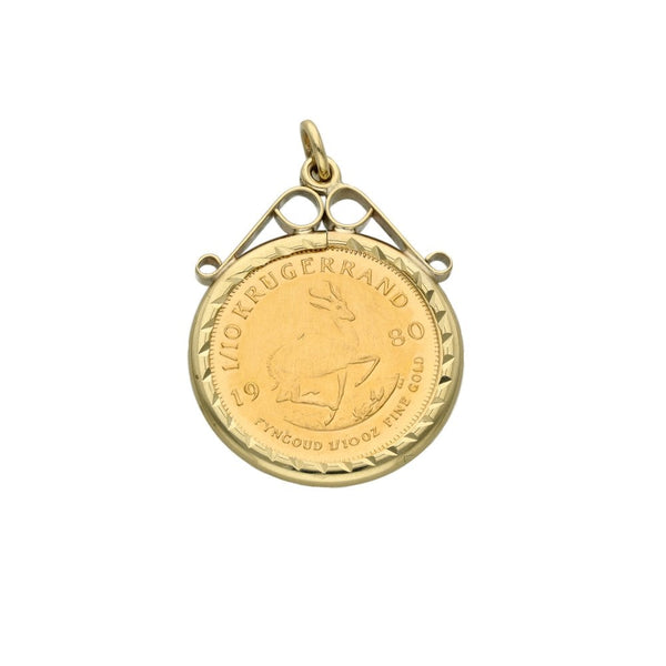 Yellow Gold 1/10th Krugerrand Coin Pendant - 1980