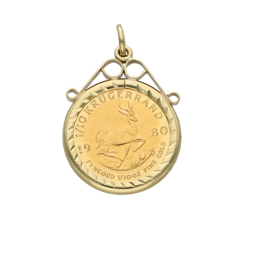Yellow Gold 1/10th Krugerrand Coin Pendant - 1980