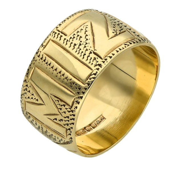 9ct Yellow Gold 12mm Mizpah Ring - Size U