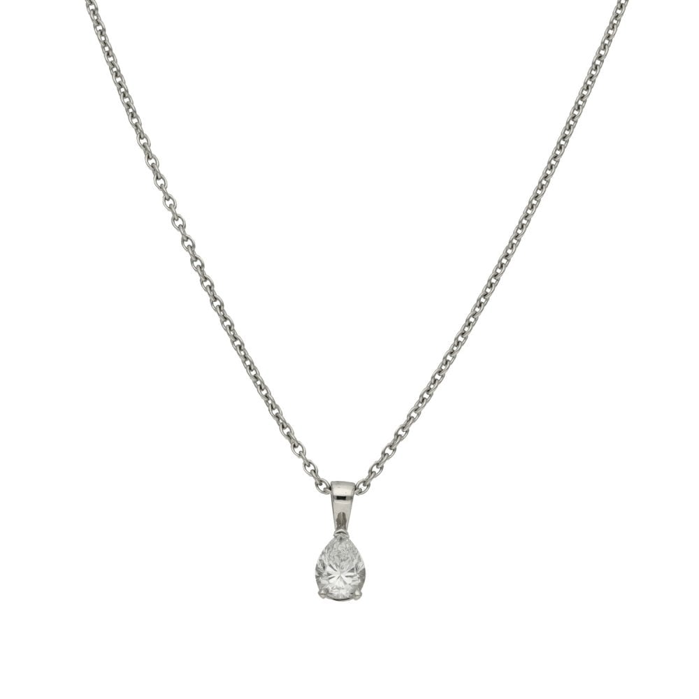 Platinum Pear Cut Diamond Pendant & Chain - 0.63ct