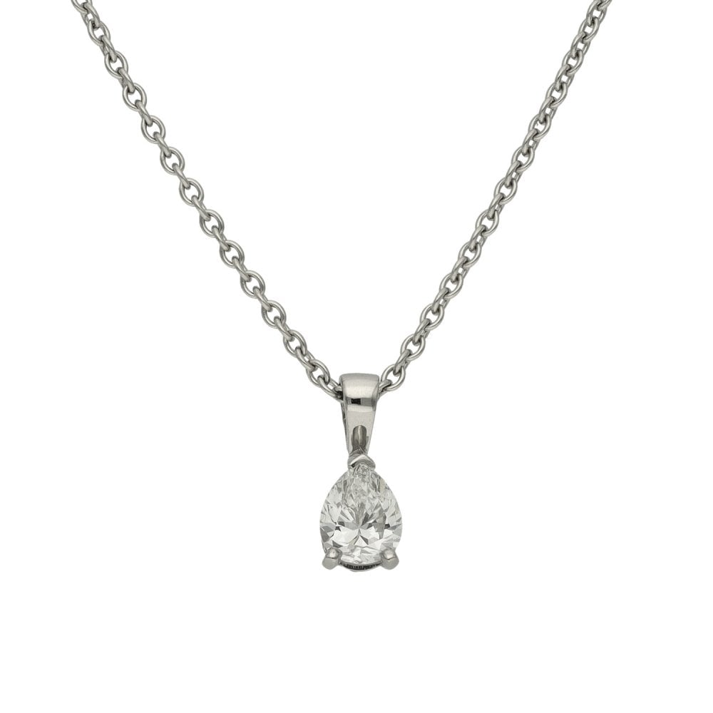Platinum Pear Cut Diamond Pendant & Chain - 0.44ct