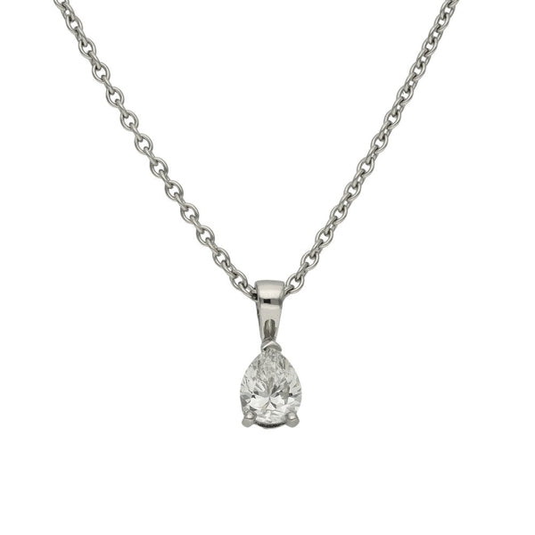 Platinum Pear Cut Diamond Pendant & Chain - 0.44ct