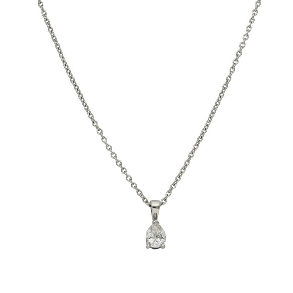 Platinum Pear Cut Diamond Pendant & Chain - 0.44ct