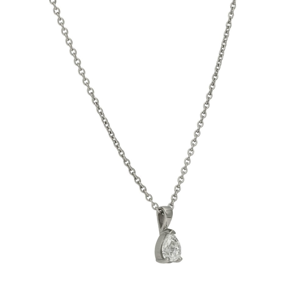 Platinum Pear Cut Diamond Pendant & Chain - 0.44ct