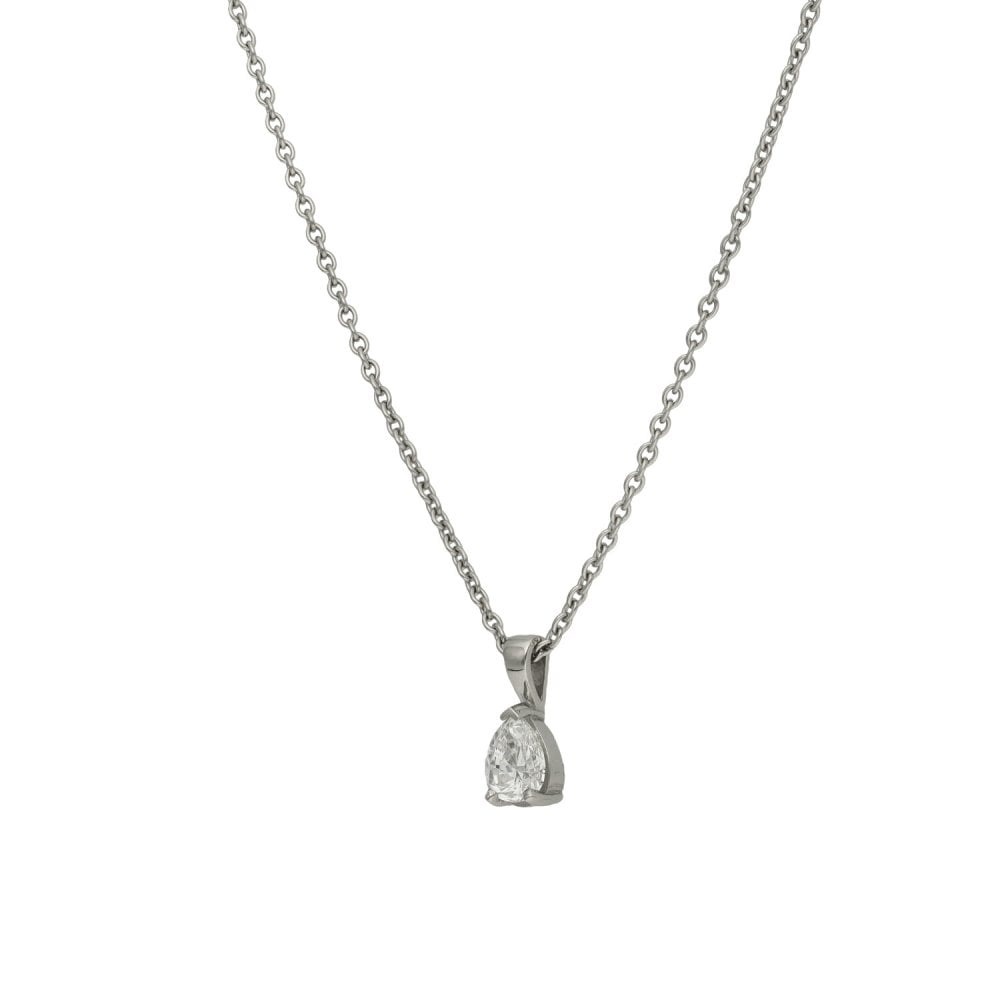 Platinum Pear Cut Diamond Pendant & Chain - 0.44ct