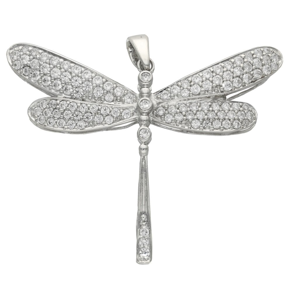 Ladies 9ct White Gold Cubic Zirconia Dragonfly Pendant - 4.3g
