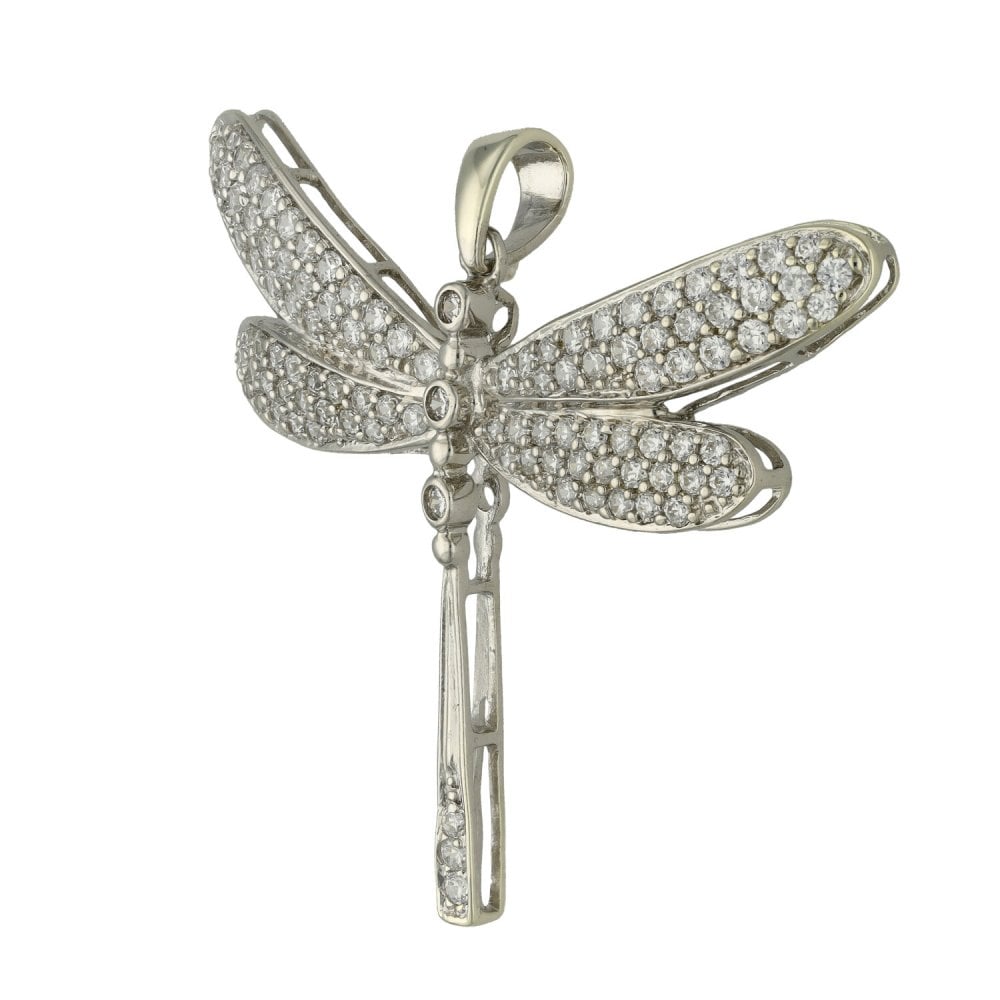 Ladies 9ct White Gold Cubic Zirconia Dragonfly Pendant - 4.3g