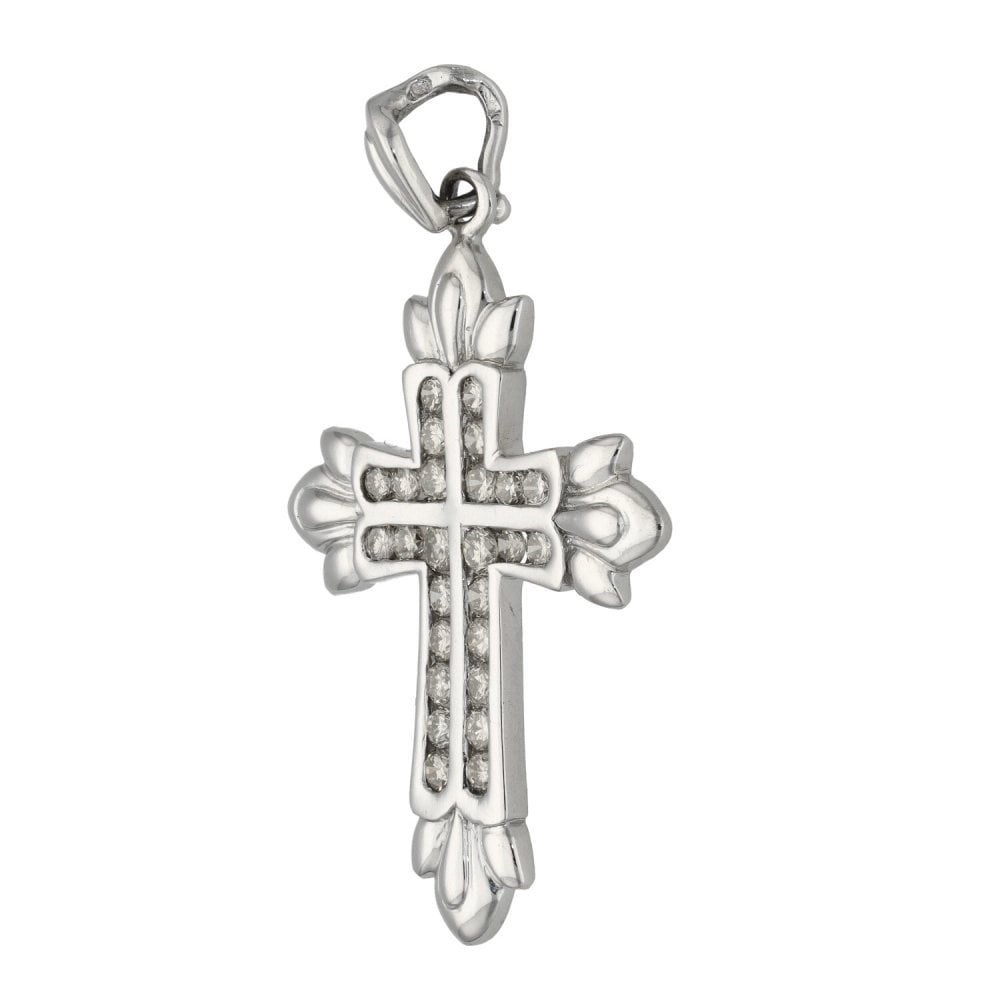 Ladies 18ct White Gold Diamond Set Celtic Cross - 1.00ct