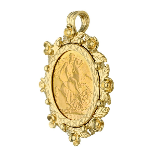 1905 Yellow Gold Full Sovereign Coin Pendant - 13.4g