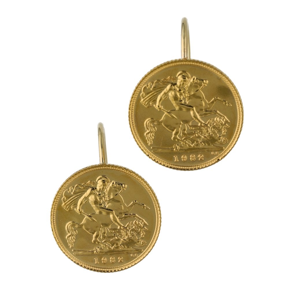 1982 Yellow Gold Half Sovereign Coin Earrings - 9.2g