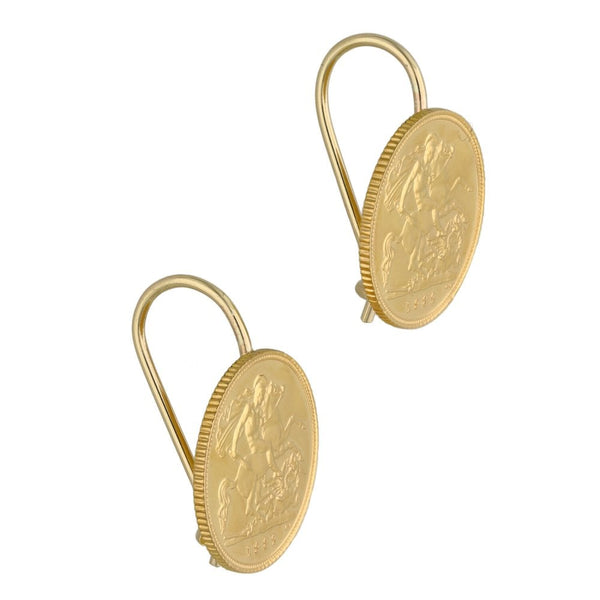 1982 Yellow Gold Half Sovereign Coin Earrings - 9.2g