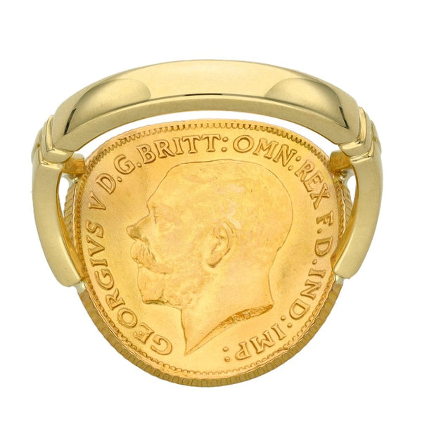 1914 Yellow Gold Bent Over Half Sovereign Coin Ring