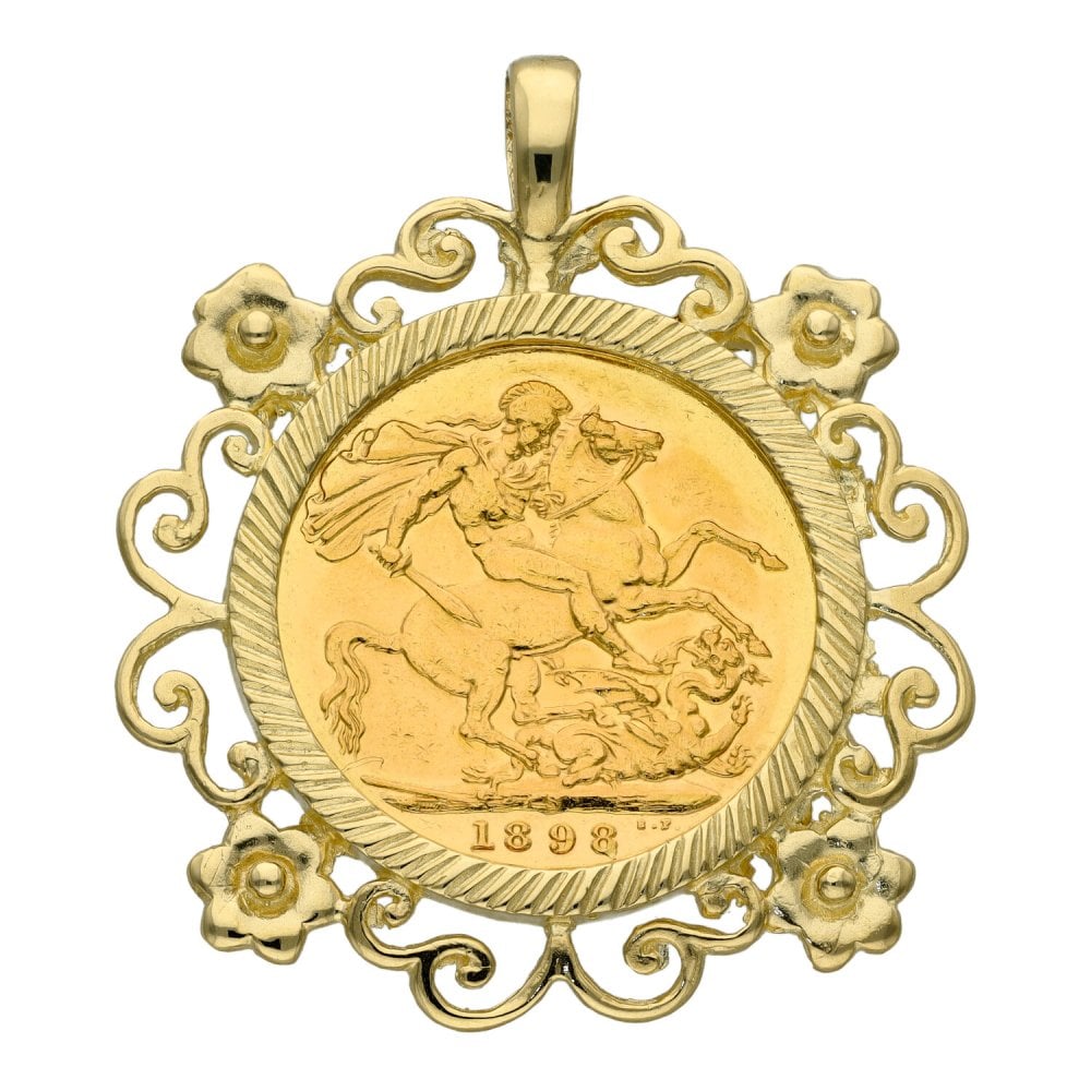 1898 Yellow Gold Full Sovereign Coin Pendant - 12.2g