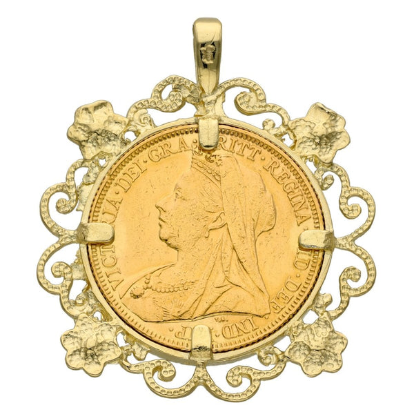 1898 Yellow Gold Full Sovereign Coin Pendant - 12.2g