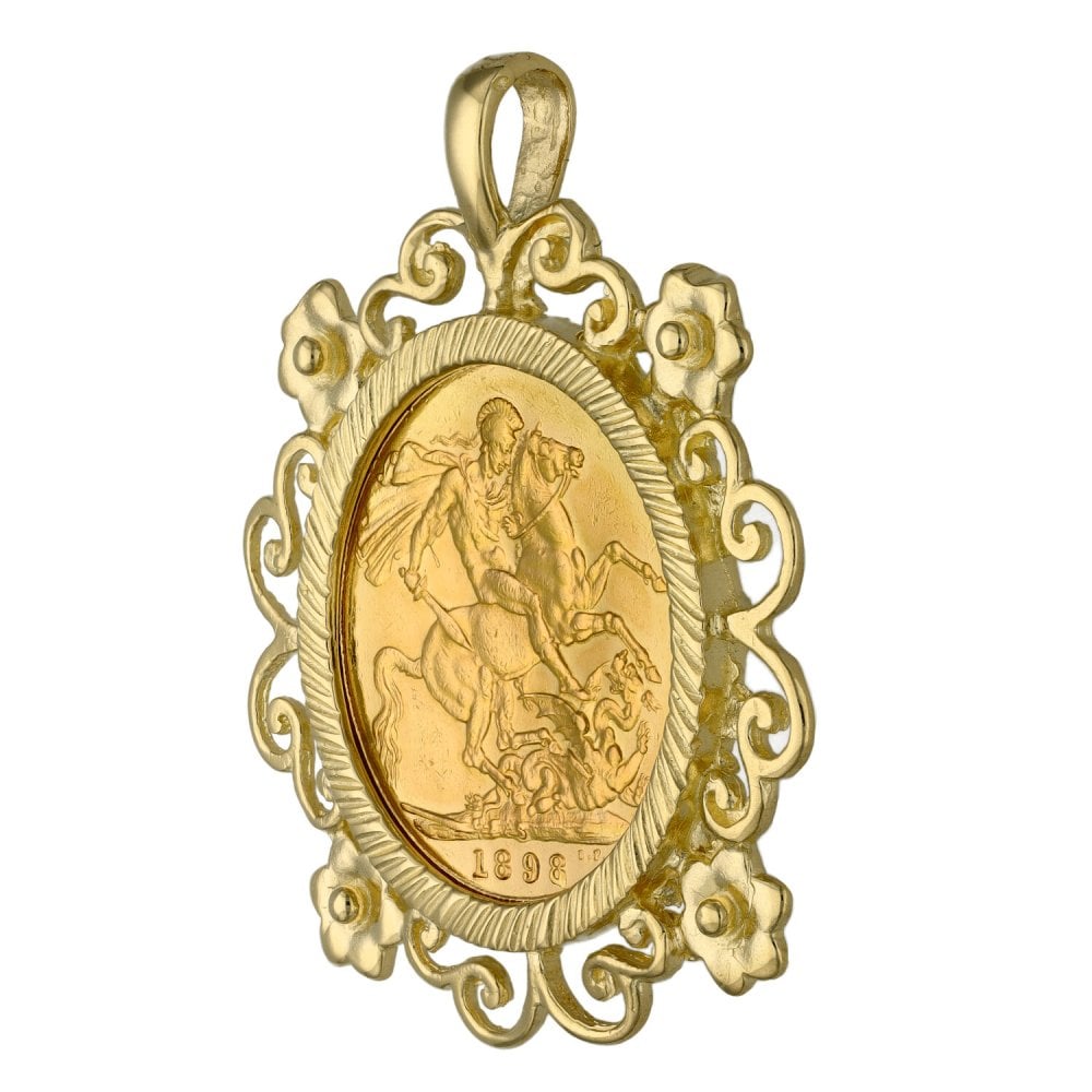 1898 Yellow Gold Full Sovereign Coin Pendant - 12.2g