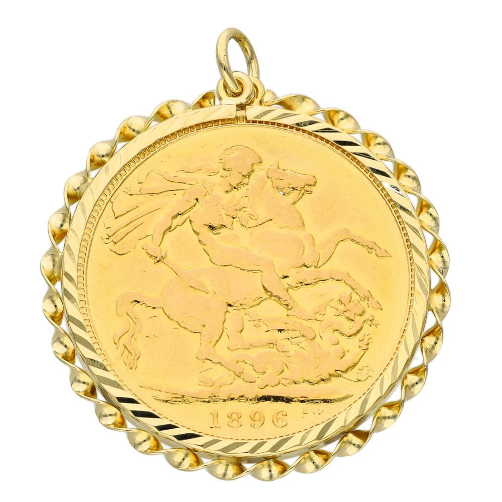 1896 Yellow Gold Full Sovereign Coin Pendant - 8.9g