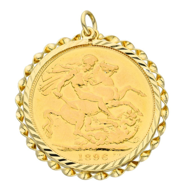 1896 Yellow Gold Full Sovereign Coin Pendant - 8.9g