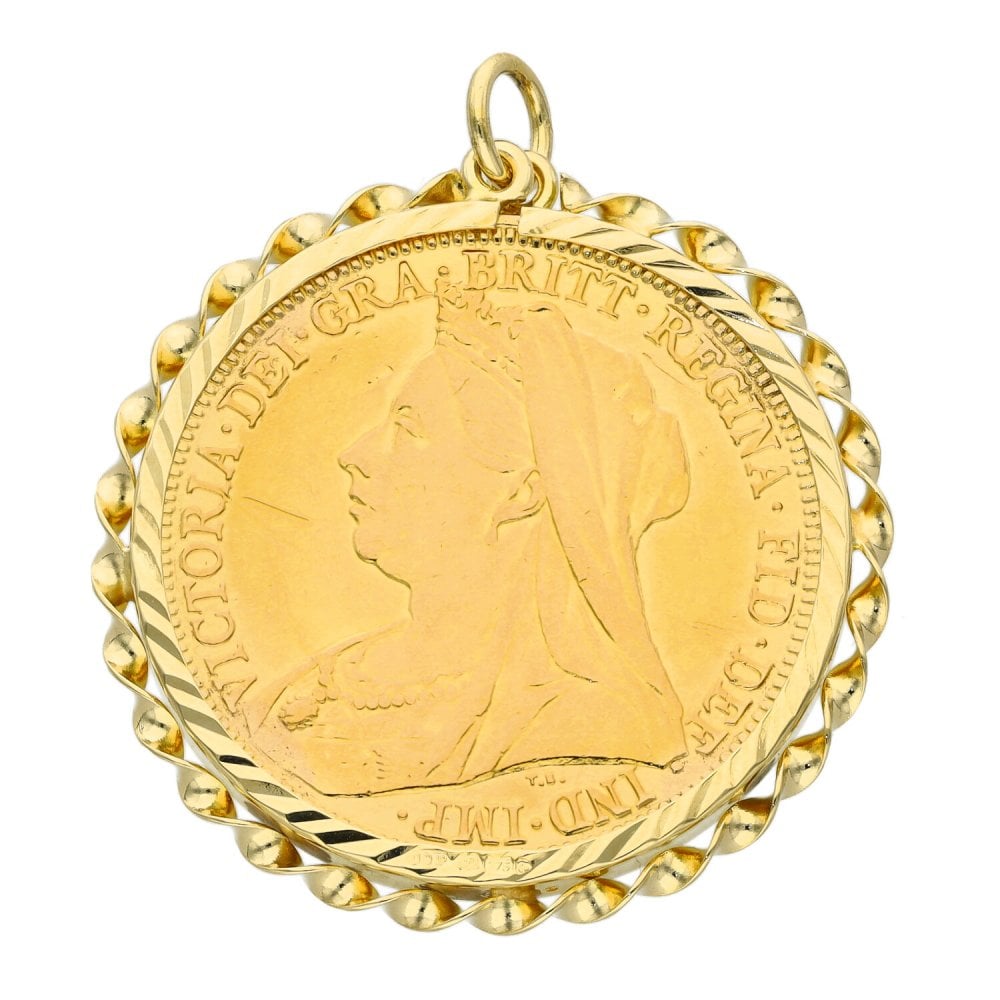 1896 Yellow Gold Full Sovereign Coin Pendant - 8.9g
