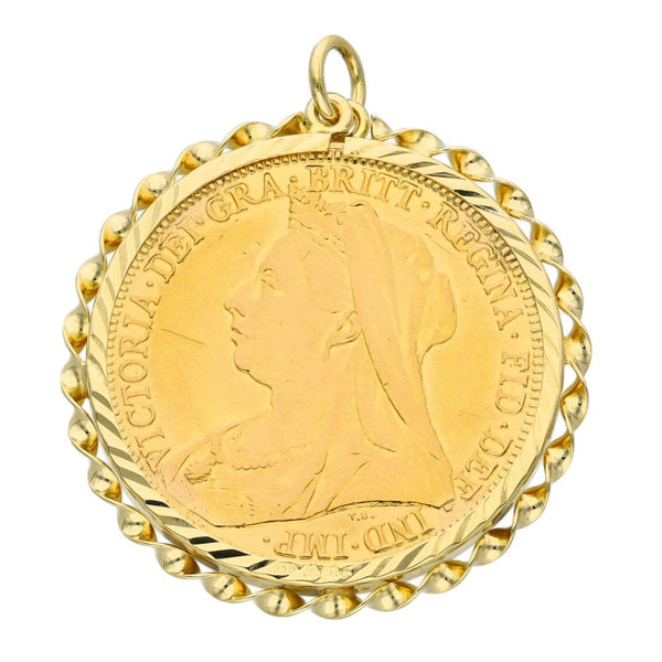 1896 Yellow Gold Full Sovereign Coin Pendant - 8.9g
