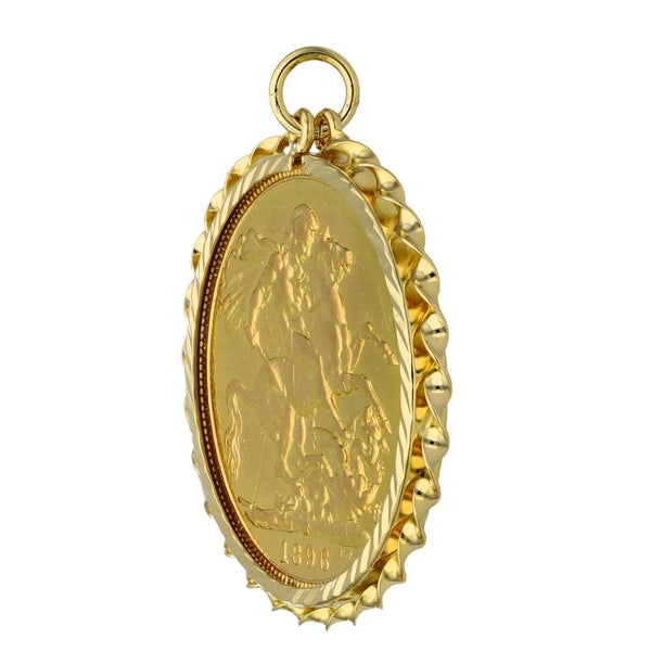 1896 Yellow Gold Full Sovereign Coin Pendant - 8.9g