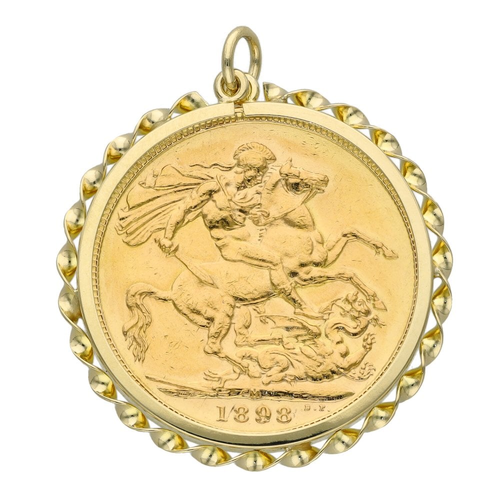 1898 Yellow Gold Full Sovereign Coin Pendant - 8.9g