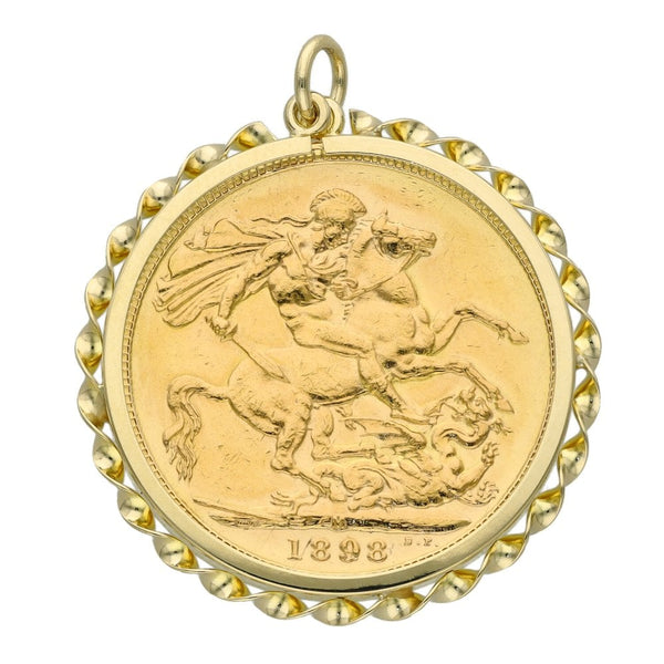 1898 Yellow Gold Full Sovereign Coin Pendant - 8.9g