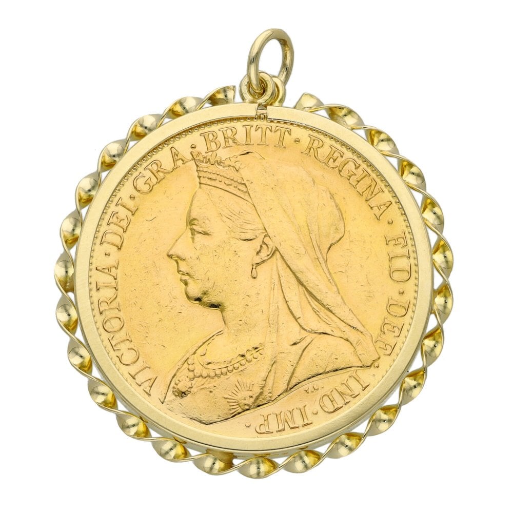 1898 Yellow Gold Full Sovereign Coin Pendant - 8.9g