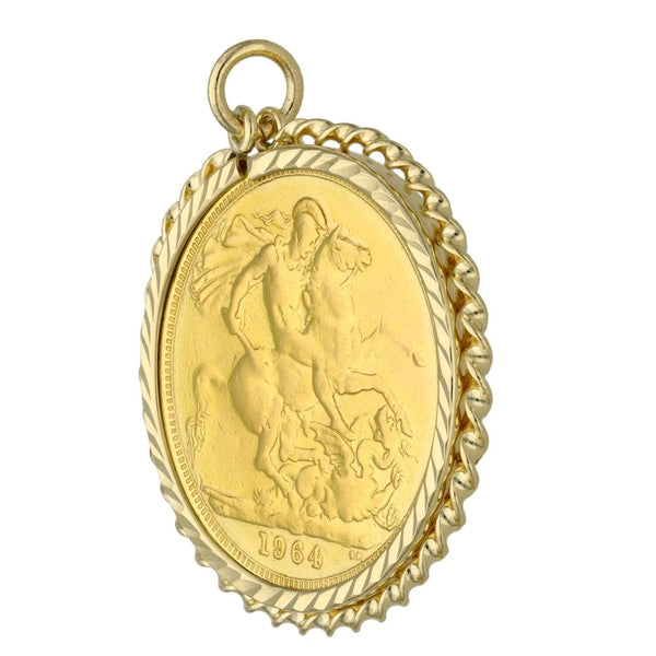 1964 Yellow Gold Full Sovereign Coin Pendant - 9.2g
