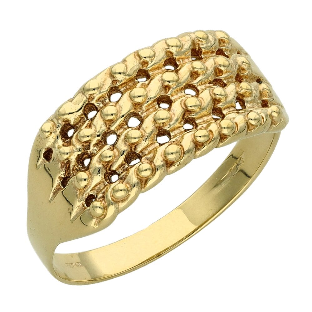 9ct Yellow Gold Four Row Keeper Ring - 4.2g - Size W